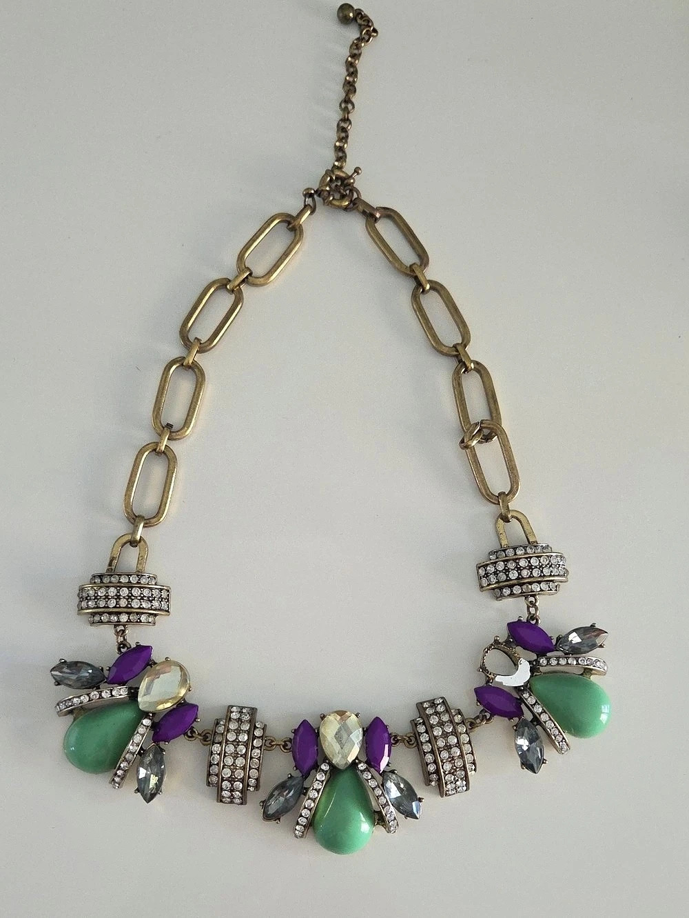 Statement Rhinestone Pendant Necklace in Green & Purple
